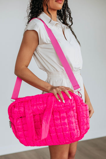 Off The Grid Quilted Weekender Bag - Hot Pink