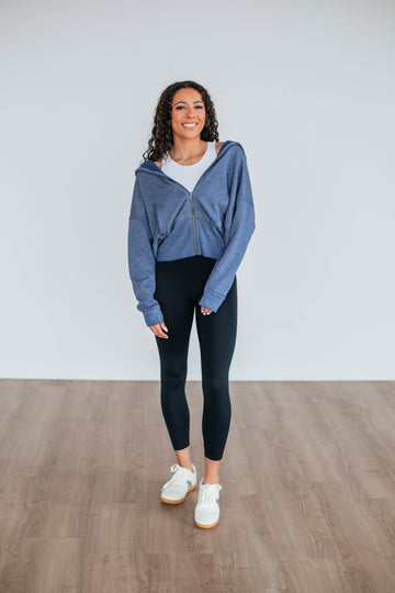 Maxwell Washed Zip-Up Hoodie - Navy