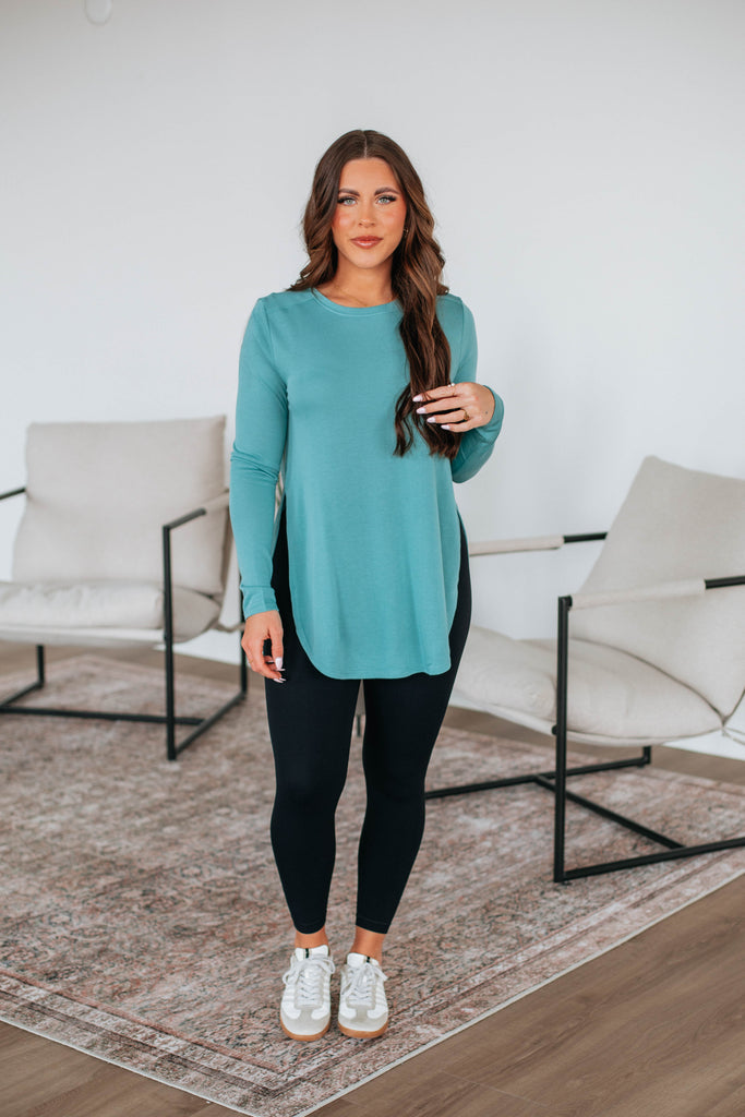 Jardin Long Sleeve Top - Dusty Teal