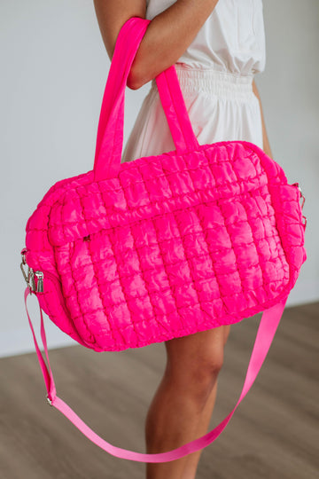 Off The Grid Quilted Weekender Bag - Hot Pink