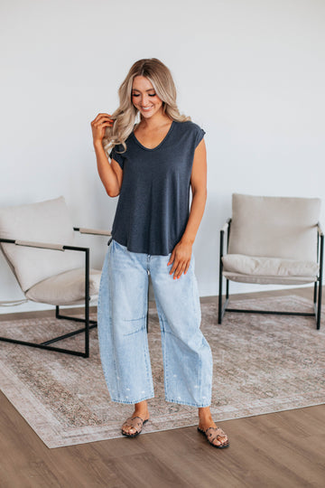 Arden Linen Top - Charcoal