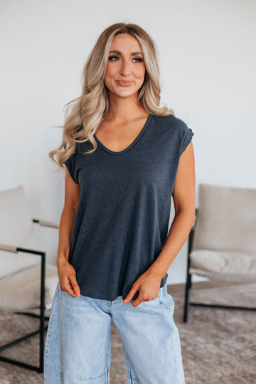 Arden Linen Top - Charcoal