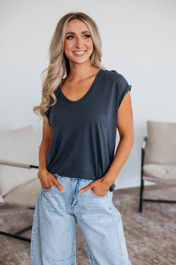 Arden Linen Top - Charcoal
