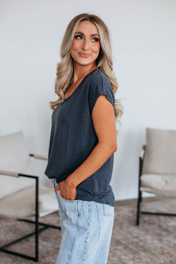 Arden Linen Top - Charcoal