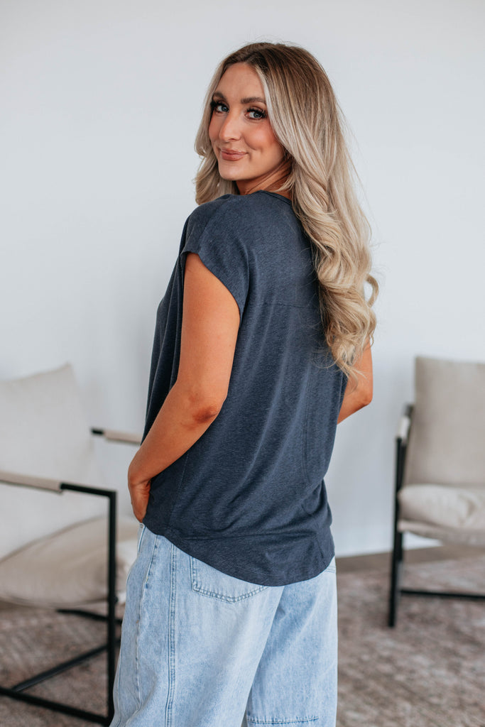 Arden Linen Top - Charcoal