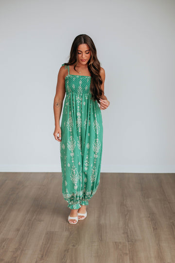Azelia Jumpsuit - Kelly Green Mix