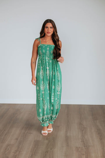 Azelia Jumpsuit - Kelly Green Mix