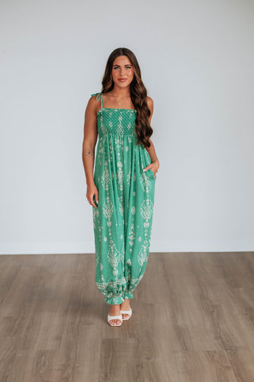 Azelia Jumpsuit - Kelly Green Mix