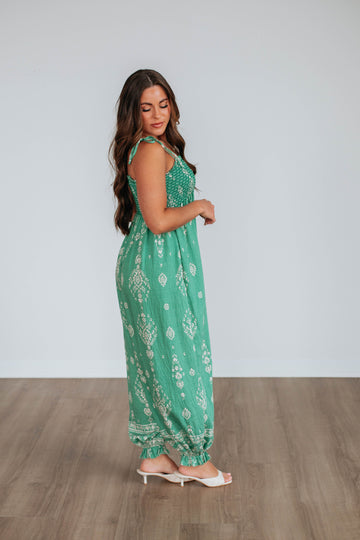 Azelia Jumpsuit - Kelly Green Mix
