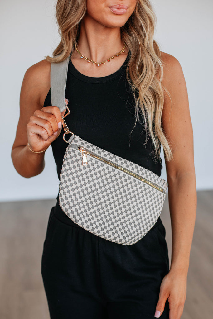 Patsy Checkered Bum Bag - Grey