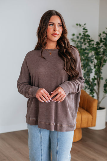 Breah Waffle Knit Top - Chocolate