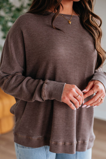 Breah Waffle Knit Top - Chocolate