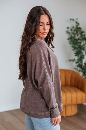 Breah Waffle Knit Top - Chocolate