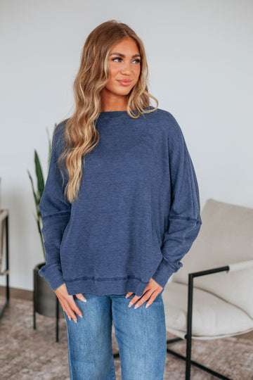 Breah Waffle Knit Top - Steel Blue