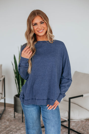 Breah Waffle Knit Top - Steel Blue
