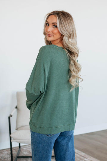 Breah Waffle Knit Top - Basil