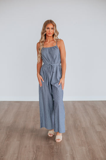 Brielle Striped Jumpsuit - Steel Blue