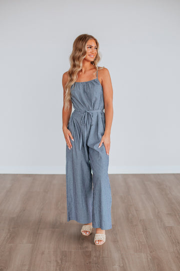 Brielle Striped Jumpsuit - Steel Blue