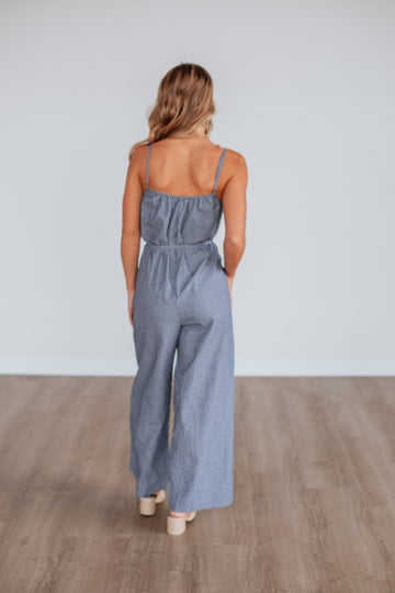 Brielle Striped Jumpsuit - Steel Blue