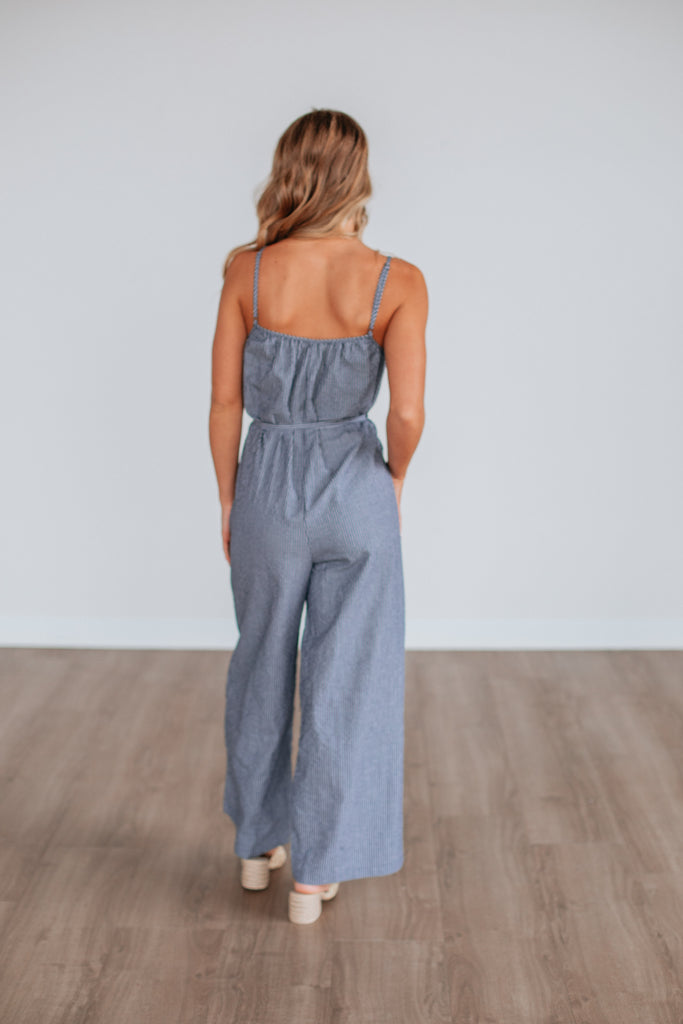 Brielle Striped Jumpsuit - Steel Blue