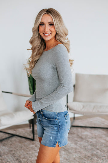 Brynn Ribbed Top - Heather Grey