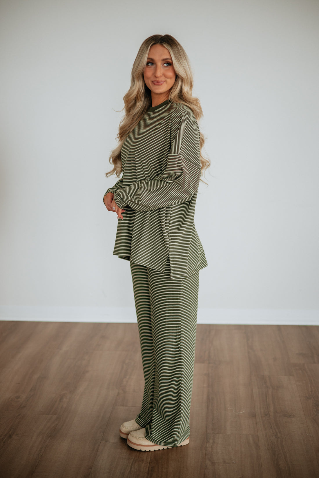 Cayla Striped Top - Olive Mix