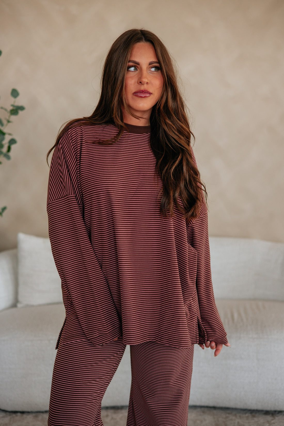 Cayla Striped Top - Cocoa Mix