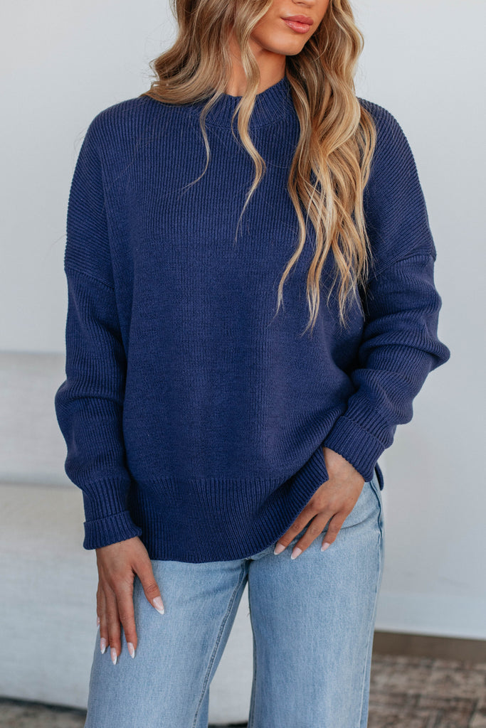 Chelsea Mock Neck Sweater - Navy