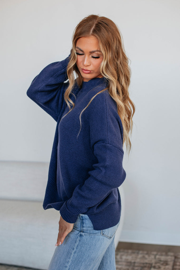 Chelsea Mock Neck Sweater - Navy