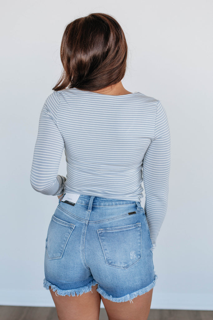 Khalia Striped Top - Powder Blue Mix