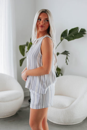 Dionne Striped Tank - Slate Blue