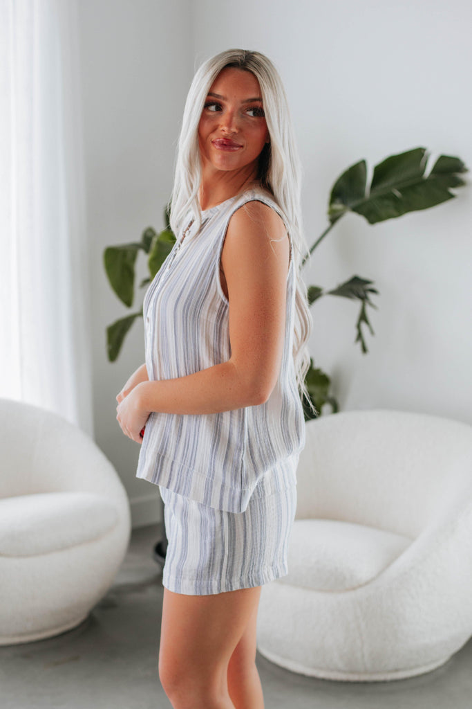 Dionne Striped Tank - Slate Blue