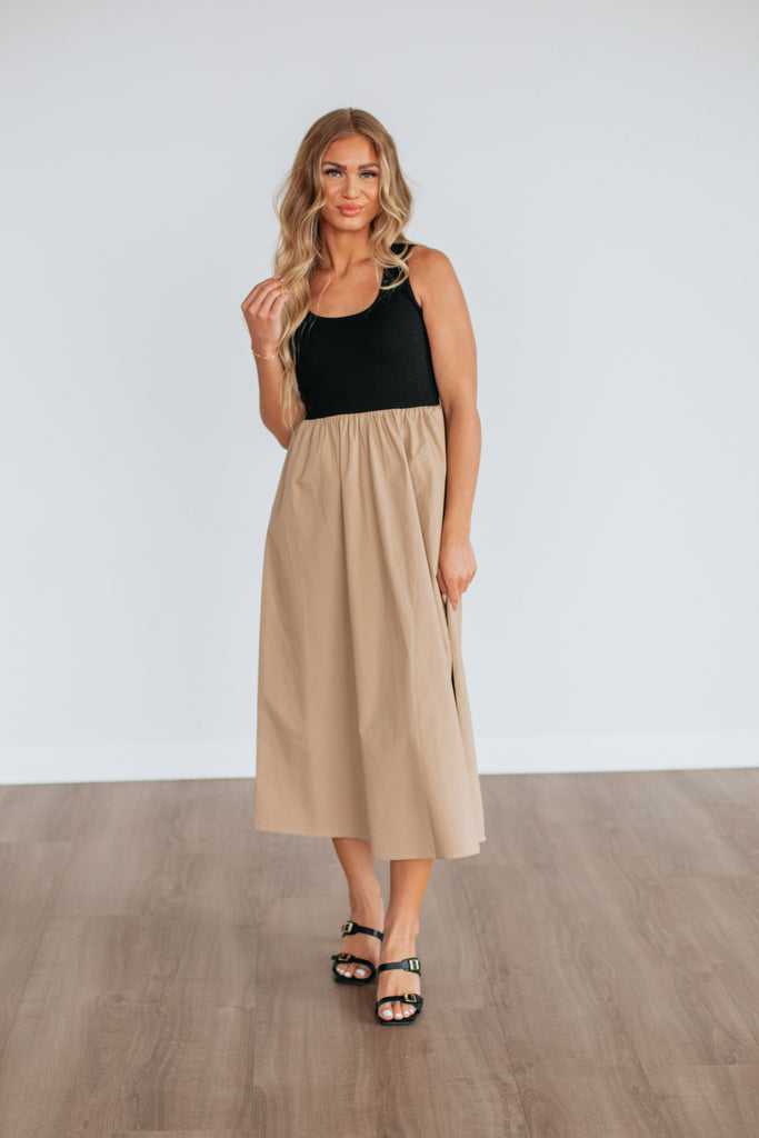 Enrica Contrast Dress - Camel Mix