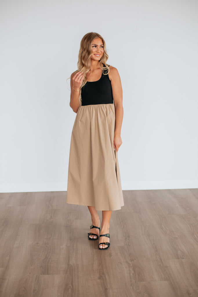 Enrica Contrast Dress - Camel Mix