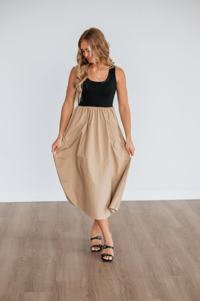 Enrica Contrast Dress - Camel Mix
