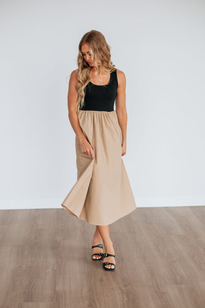 Enrica Contrast Dress - Camel Mix