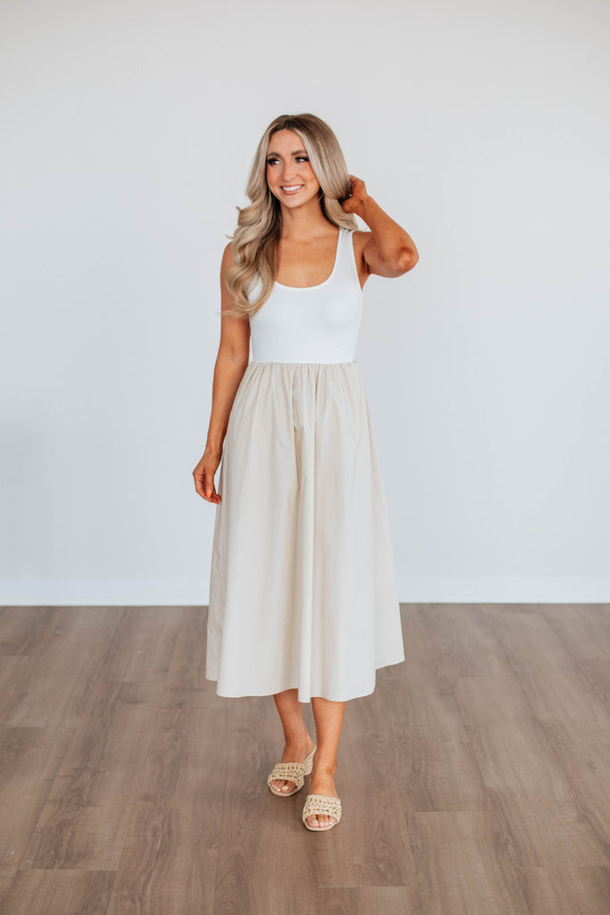 Enrica Contrast Dress - Taupe Mix