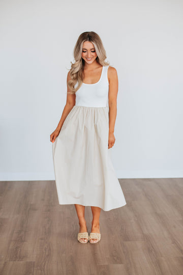 Enrica Contrast Dress - Taupe Mix