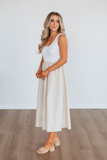 Enrica Contrast Dress - Taupe Mix