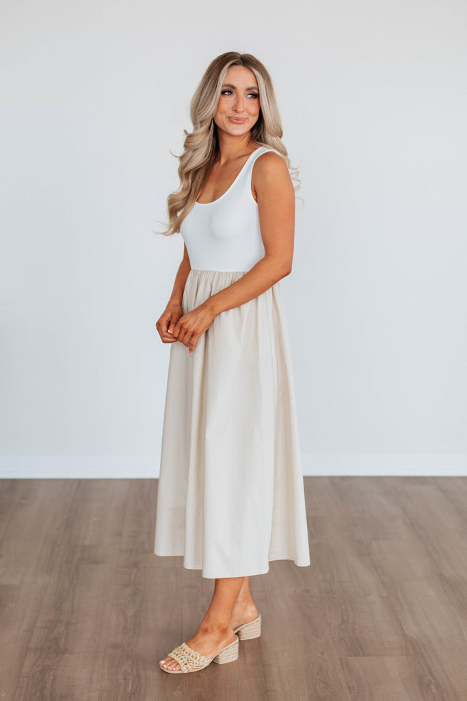 Enrica Contrast Dress - Taupe Mix