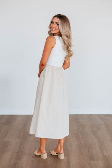 Enrica Contrast Dress - Taupe Mix