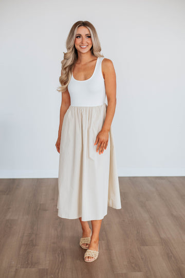 Enrica Contrast Dress - Taupe Mix