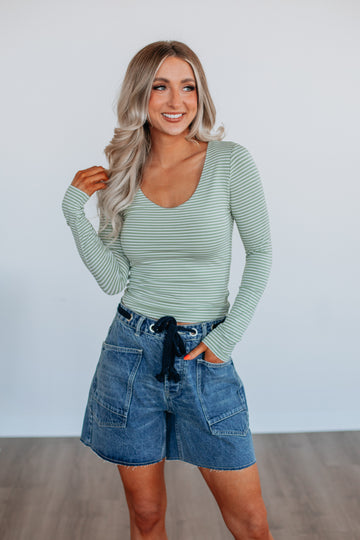Khalia Striped Top - Matcha Mix