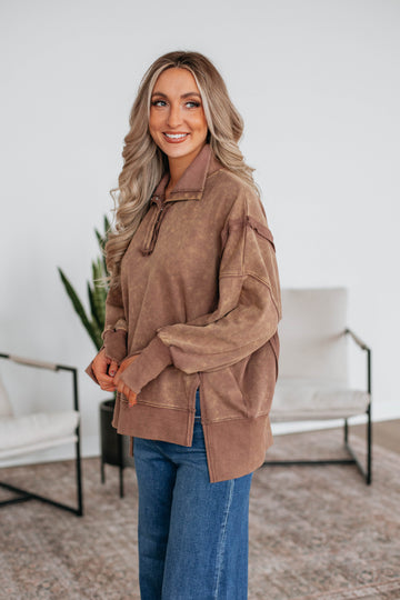 Isaiah Washed Pullover - Mocha