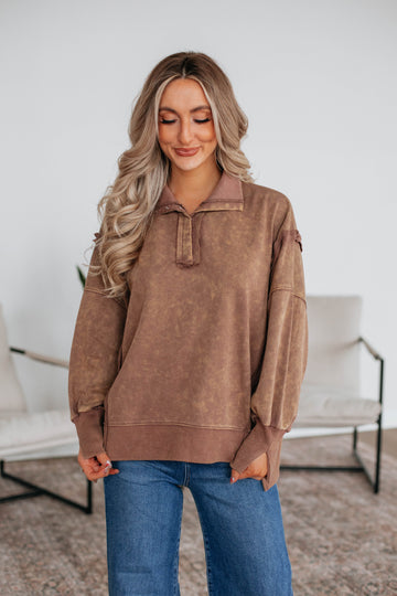 Isaiah Washed Pullover - Mocha
