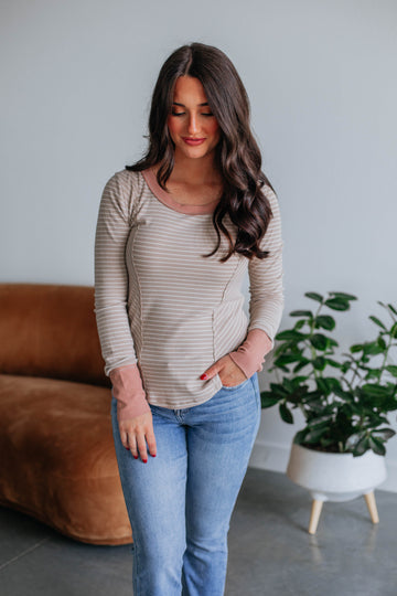 Jalene Ribbed Top - Sand Mix
