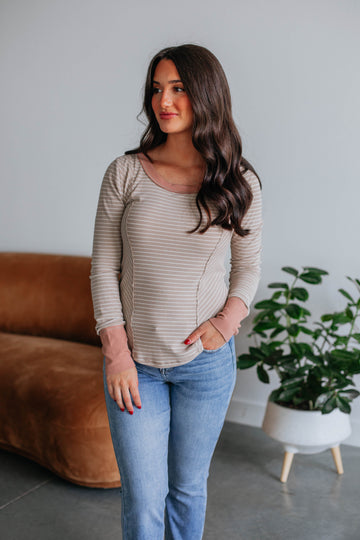 Jalene Ribbed Top - Sand Mix
