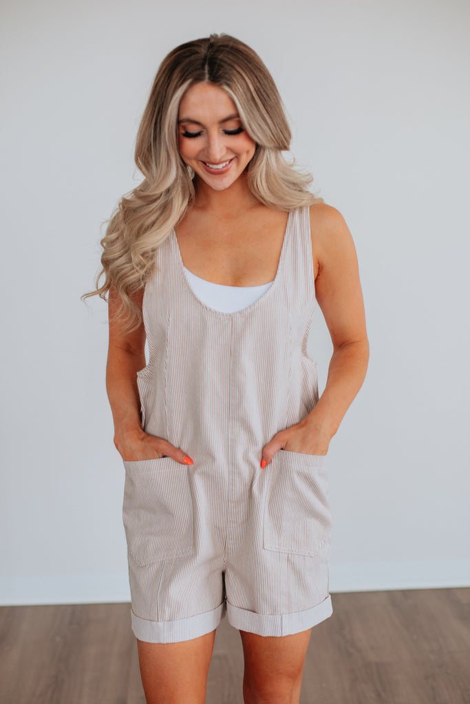 Kailey Striped Romper - Sand