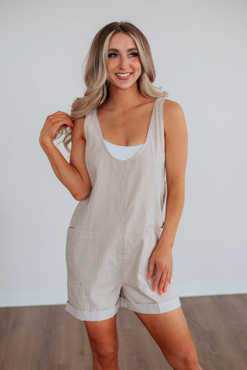 Kailey Striped Romper - Sand