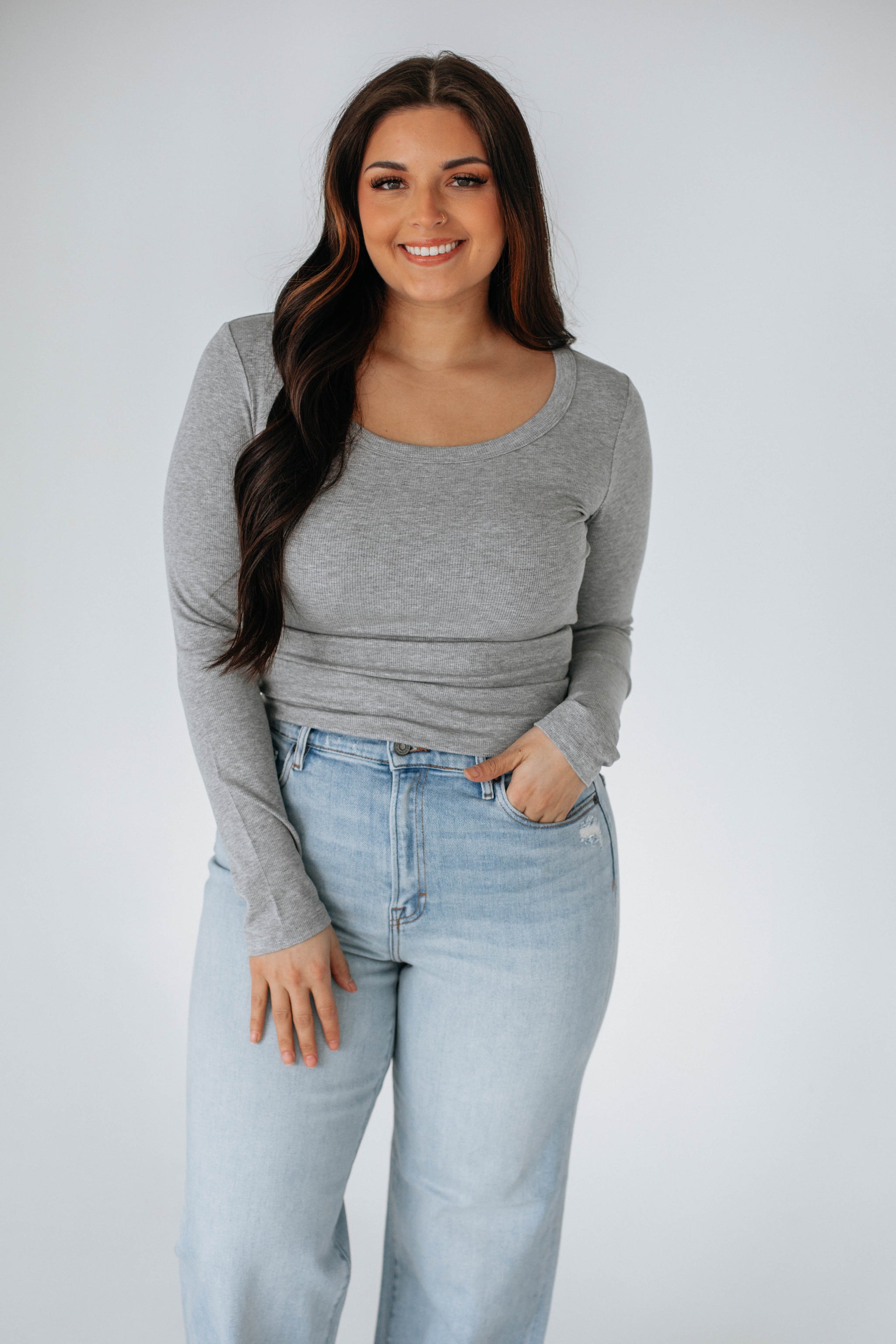 Kasen Ribbed Top - Heather Grey